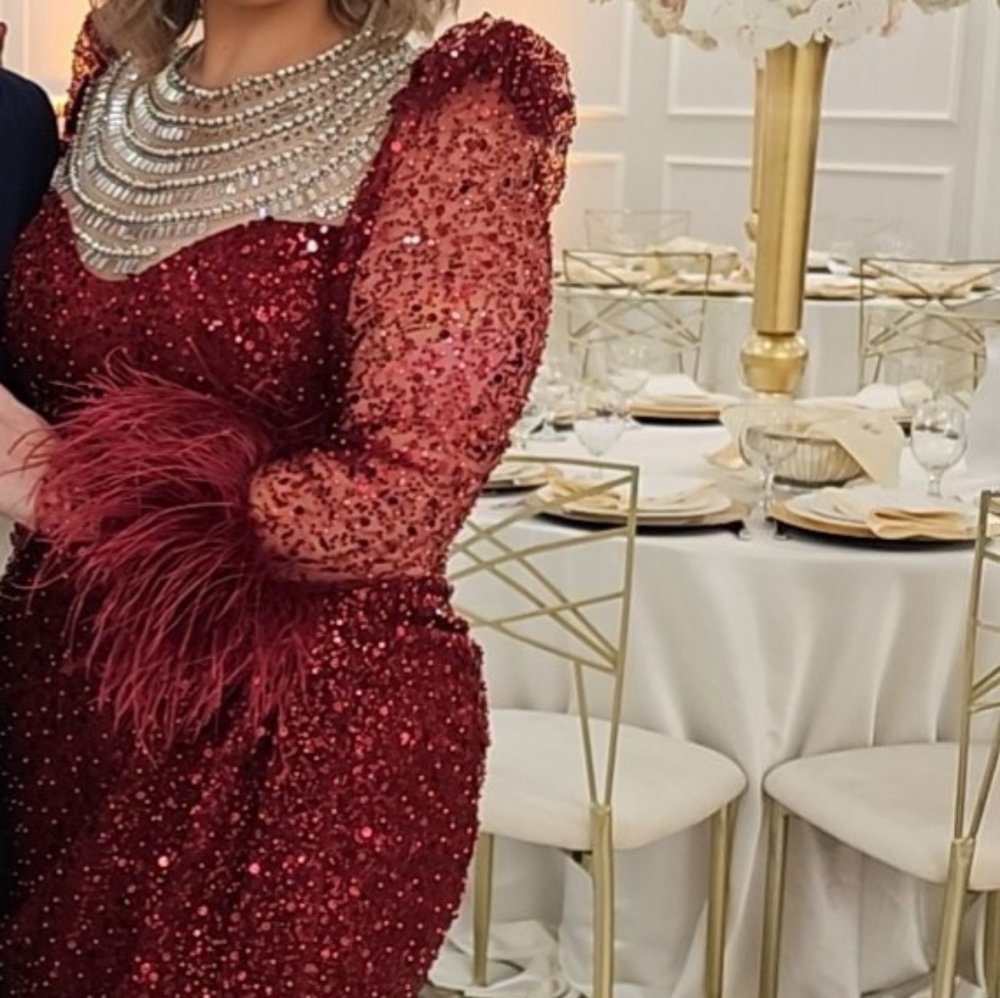 Red/Burgundy crystal evening gown